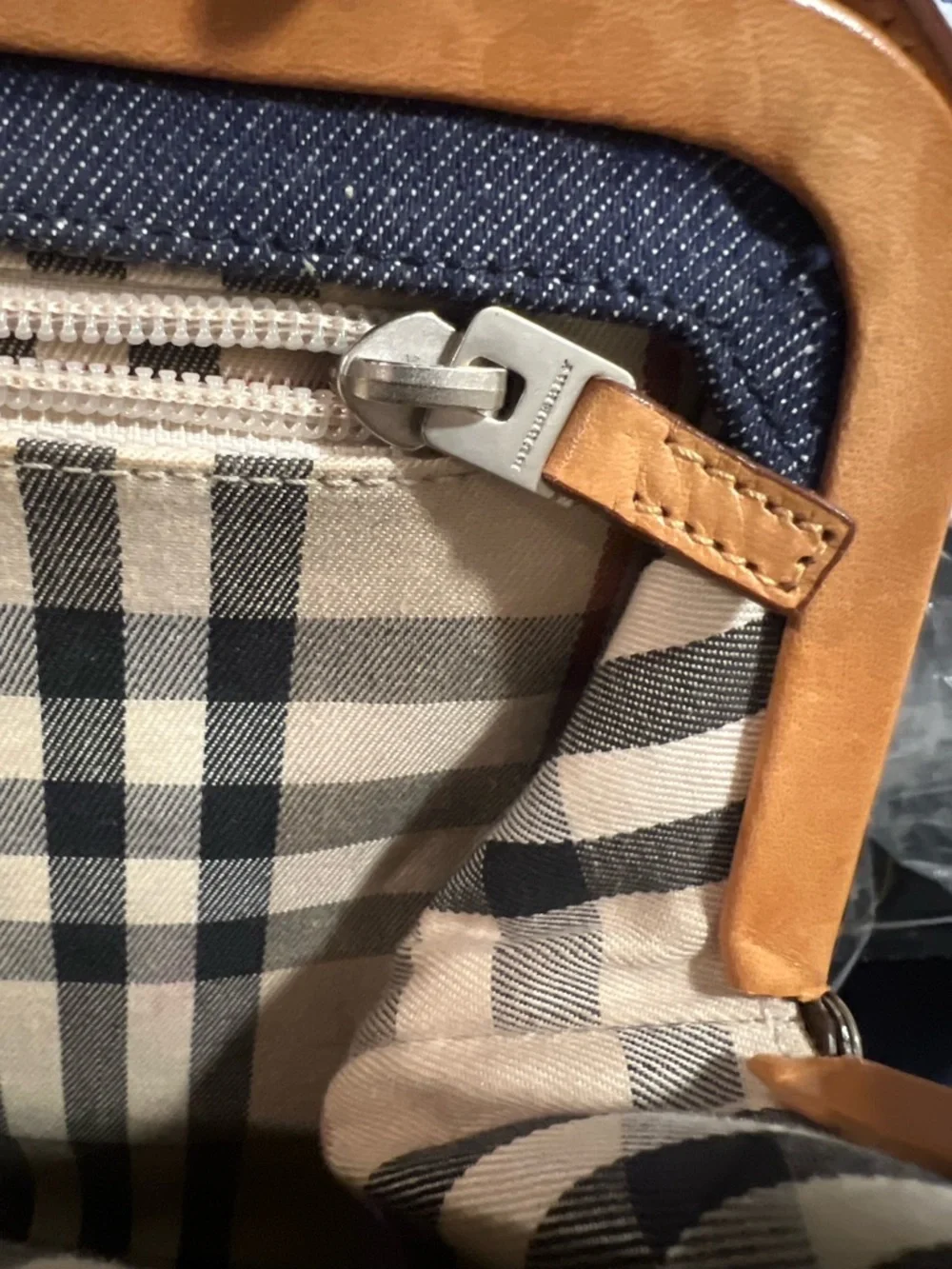 Burberry Navy and Beige Plaid Top-Frame Satchel - Picture 10 of 11